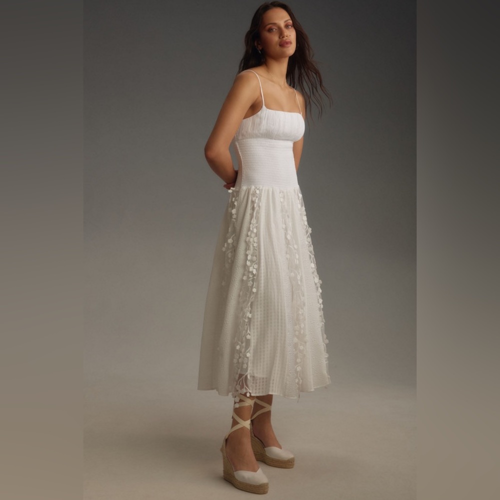 MAEVE SLEEVELESS EMBELLISHED SMOCKED MIDI DRESS large